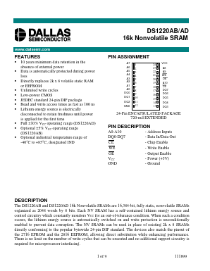 DS1220AB Datasheet PDF Dallas Semiconductor -> Maxim Integrated