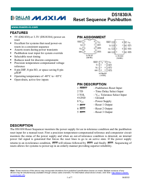 DS1830AS Datasheet PDF Dallas Semiconductor -> Maxim Integrated