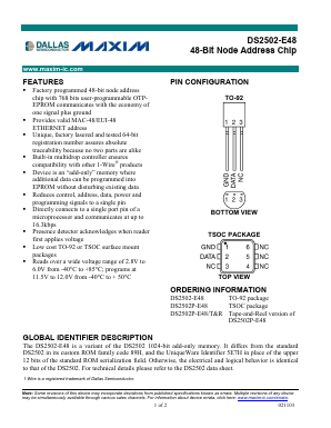 DS2502P-E48-T Datasheet PDF Dallas Semiconductor -> Maxim Integrated