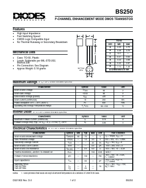 BS250 Datasheet PDF Diodes Incorporated.