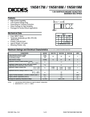1N5818M Datasheet PDF Diodes Incorporated.