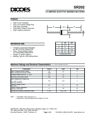 SR202 Datasheet PDF Diodes Incorporated.
