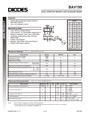 BAV199-7 Datasheet PDF Diodes Incorporated.