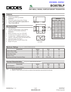 BC857BLP-7 Datasheet PDF Diodes Incorporated.