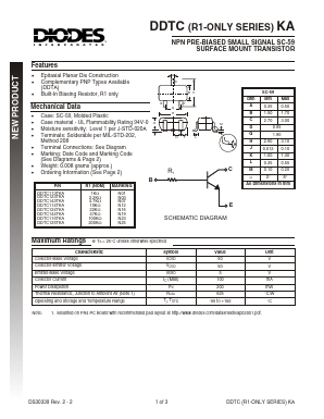 DDTC125TKA-7 Datasheet PDF Diodes Incorporated.