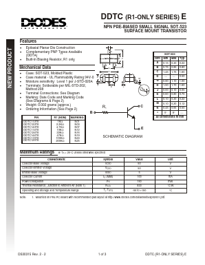 DDTC144TE Datasheet PDF Diodes Incorporated.