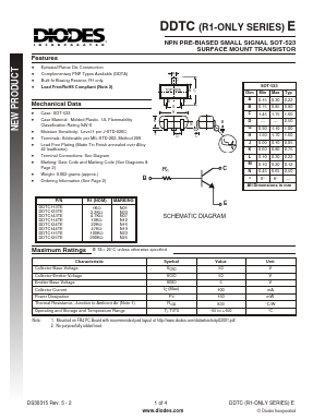 DDTC114TE Datasheet PDF Diodes Incorporated.