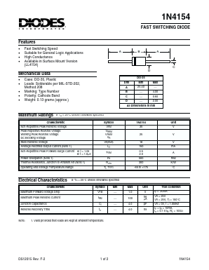 1N4154 Datasheet PDF Diodes Incorporated.