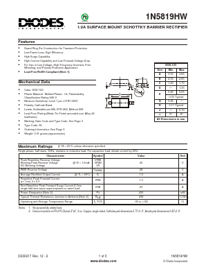 1N5819HW Datasheet PDF Diodes Incorporated.