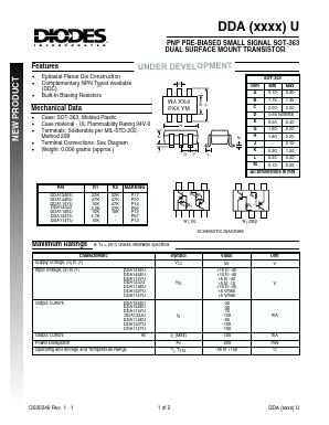 DDA114EU Datasheet PDF Diodes Incorporated.