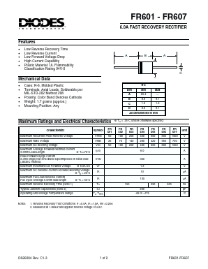 FR607 Datasheet PDF Diodes Incorporated.
