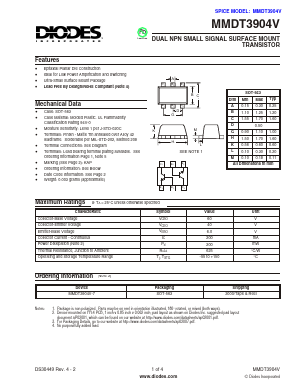 MMDT3904V Datasheet PDF Diodes Incorporated.