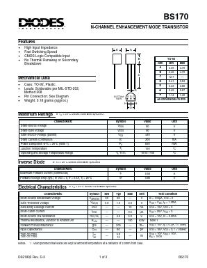 BS170 Datasheet PDF Diodes Incorporated.