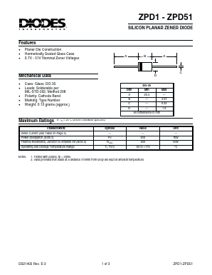 ZPD2.7 Datasheet PDF Diodes Incorporated.