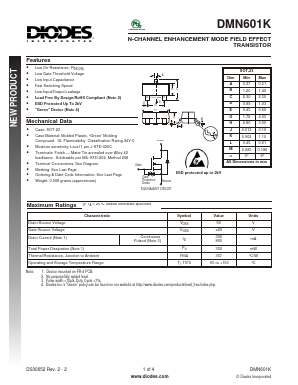 DMN601K Datasheet PDF Diodes Incorporated.