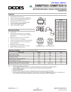 DMMT5551S Datasheet PDF Diodes Incorporated.