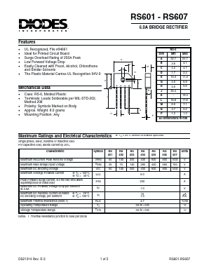 RS601 Datasheet PDF Diodes Incorporated.