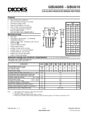 GBU6005 Datasheet PDF Diodes Incorporated.
