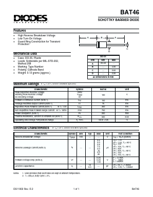 BAT46 Datasheet PDF Diodes Incorporated.