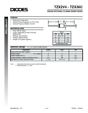 TZX2V4A-TAP Datasheet PDF Diodes Incorporated.
