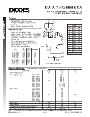DDTA143XCA-7 Datasheet PDF Diodes Incorporated.