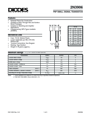 2N3906 Datasheet PDF Diodes Incorporated.