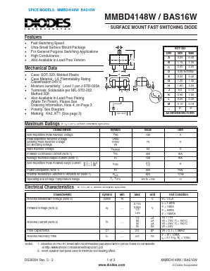 BAS16W-7 Datasheet PDF Diodes Incorporated.