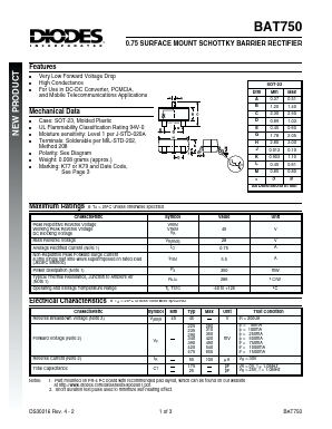 BAT750-7 Datasheet PDF Diodes Incorporated.