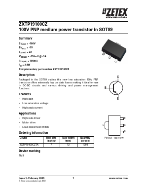 ZXTP19100CZ Datasheet PDF Diodes Incorporated.