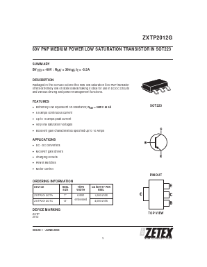 ZXTP2012G Datasheet PDF Diodes Incorporated.