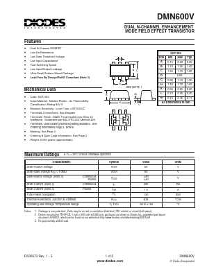 DMN600V Datasheet PDF Diodes Incorporated.