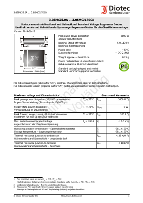 3.0SMCJ43CA Datasheet PDF Diotec Semiconductor Germany 