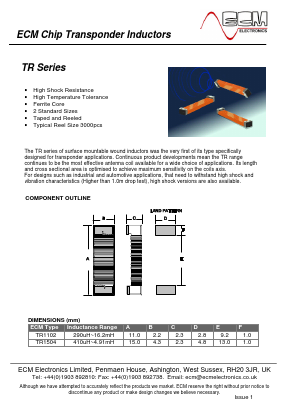 TR1102T-242 Datasheet PDF ECM Electronics Limited.