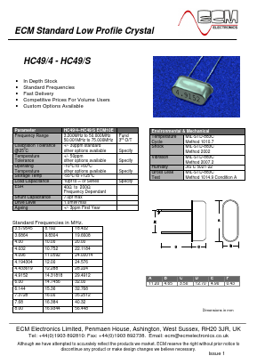 HC49-4 Datasheet PDF ECM Electronics Limited.