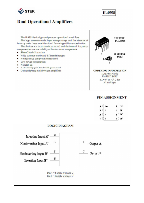 IL4558D Datasheet PDF Estek Electronics Co. Ltd