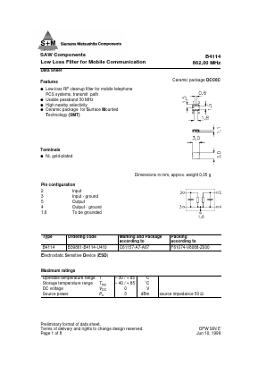 B4114 Datasheet PDF EPCOS AG