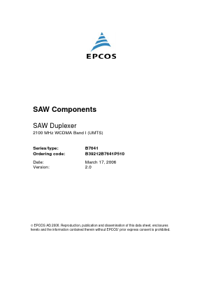 B7641 Datasheet PDF EPCOS AG