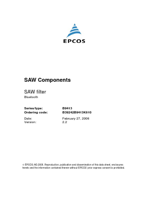 B9413 Datasheet PDF EPCOS AG