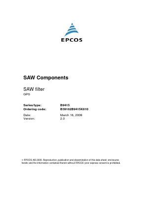 B39162B9415K610 Datasheet PDF EPCOS AG