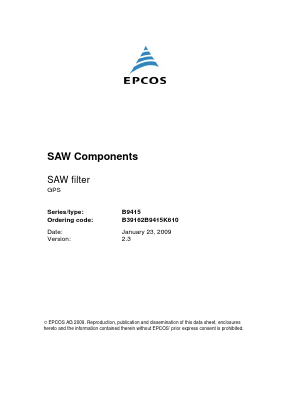 B9415 Datasheet PDF EPCOS AG