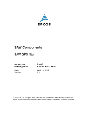 B9037 Datasheet PDF EPCOS AG