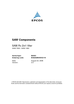 B9303 Datasheet PDF EPCOS AG