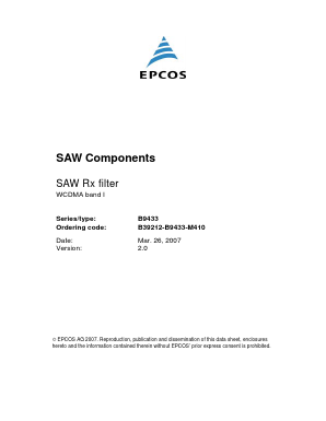 B9433 Datasheet PDF EPCOS AG