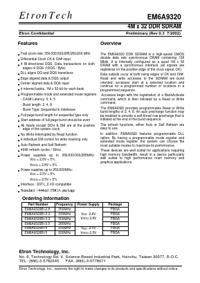EM6A9320BI-28 Datasheet PDF Etron Technology