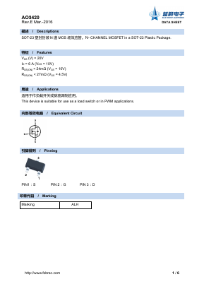AO3420 Datasheet PDF Foshan Blue Rocket Electronics Co.,Ltd.