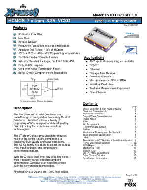 FVXO-PQ73BR Datasheet PDF Fox Electronics