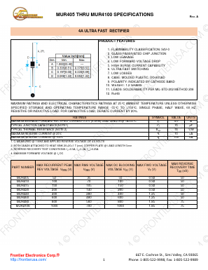 MUR440 Datasheet PDF Frontier Electronics.