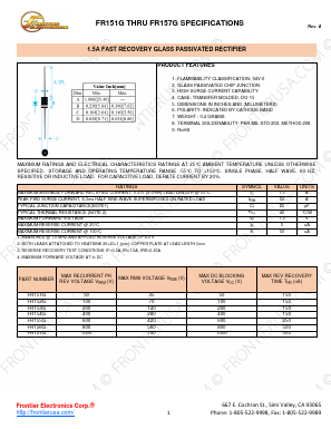 FR156G Datasheet PDF Frontier Electronics.