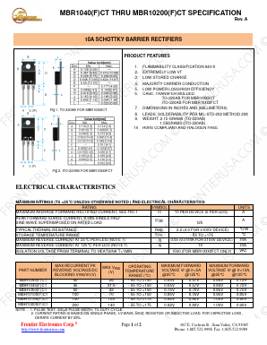 MBR1040FCT Datasheet PDF Frontier Electronics.
