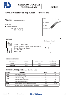 SS8050-TA Datasheet PDF First Silicon Co., Ltd